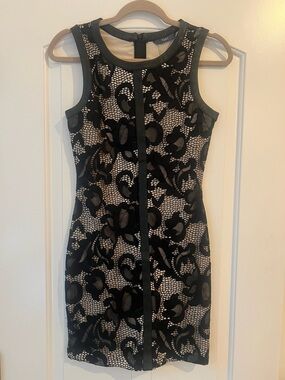 Tart Black Lace Bodycon Dress with Leather Trim